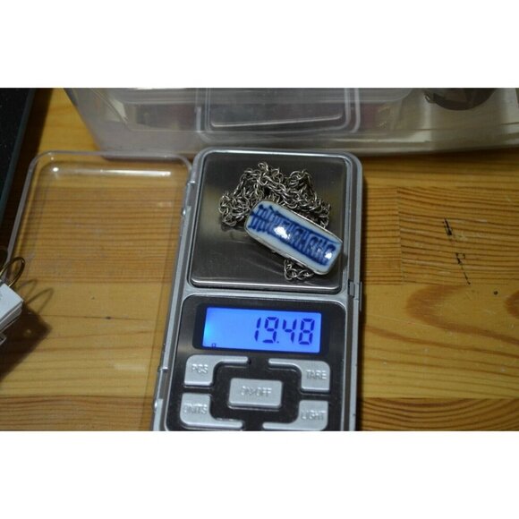 Blue & White Bar Pendant Rope Chain Necklace Sterling Silver 15.5" Chinese Asian - Picture 11 of 11